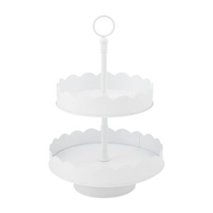 mud pie scalloped tiered server, 18" x 11.25" dia, white