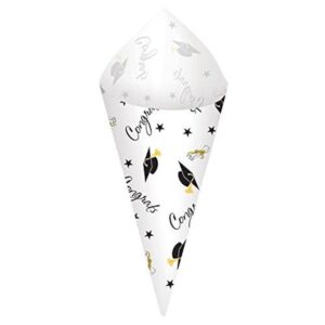 deluxe black, silver, gold graduation snack cones w/trays - (pack of 42) | perfect for parties, celebrations & events