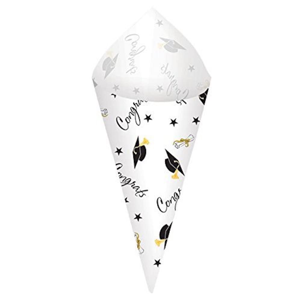 Deluxe Black, Silver, Gold Graduation Snack Cones w/Trays - (Pack of 42) | Perfect for Parties, Celebrations & Events