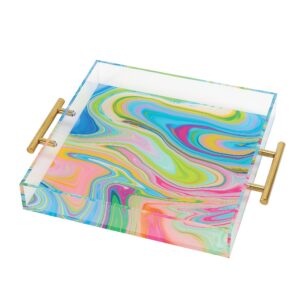 enesco izzy and oliver ettavee in the groove marbled decorative coffee table serving tray, 2 inches, multicolor