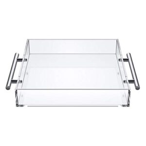 kinsong clear acrylic serving tray 10x10 inch,silver handle breakfast decorative trays for ottoman coffee table