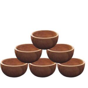 wooden small bowls pack of 6-100% natural food grade acacia wooden serving bowls for condiments, dip sauce, ketchup, soup, jam, rice, coffee, tea and olive