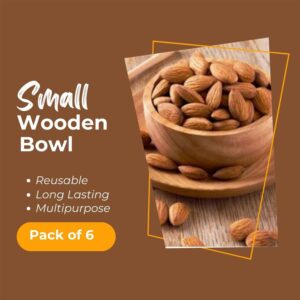 Wooden Small Bowls Pack of 6-100% Natural Food Grade Acacia Wooden Serving Bowls for Condiments, Dip Sauce, Ketchup, Soup, Jam, Rice, Coffee, Tea and Olive