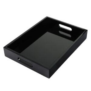 sanzie tray wooden by high gloss paint,serving tray easy to handle for breakfast and coffee. morden tray in office or living room for storage groceries. 13in*9.4in*2in [black]