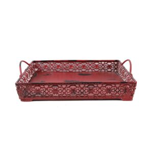 rainbow handcrafts vintage metal square decorative serving tray with two handles 11 x 11 inches (burgundy)