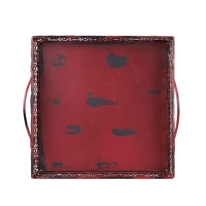 Rainbow Handcrafts Vintage Metal Square Decorative Serving Tray with Two Handles 11 x 11 inches (Burgundy)