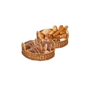 First of a Kind Rattan Tray with Handles - Natural Wicker Round Decorative Tray - Serving Trays for Fruit, Bread, Coffee Table & Home Decor - Hand Woven Rattan Basket (Set of 2-20 Inch)