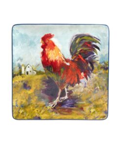 certified international rooster meadow square platter, 12.5" x 12.5" x 1.25"