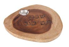 challah bread board round natural wood with salt basin designed by yair emanuel 11"