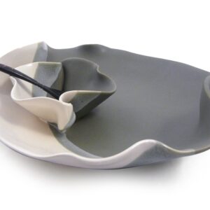 Contemporary Twist Chip and Dip Tray Dish in Grey White, Handmade Pottery