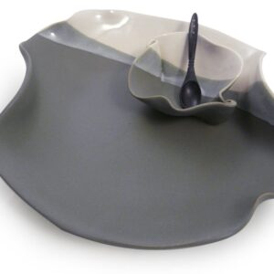 Contemporary Twist Chip and Dip Tray Dish in Grey White, Handmade Pottery