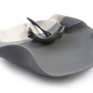 Contemporary Twist Chip and Dip Tray Dish in Grey White, Handmade Pottery