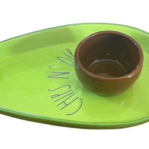 Rae Dunn Artisan Collection by Magenta Avocado shaped CHIPS N' DIP Platter