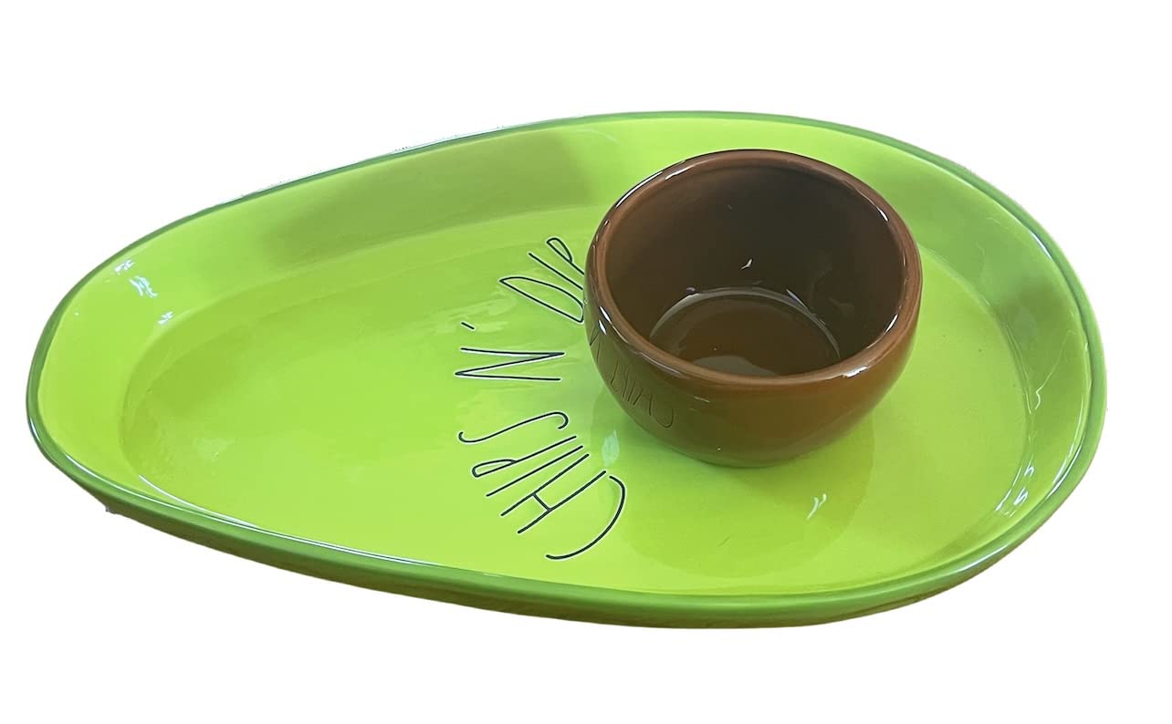 Rae Dunn Artisan Collection by Magenta Avocado shaped CHIPS N' DIP Platter