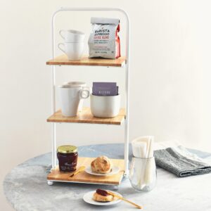 Creative Co-Op Modern Decorative 3 Shelves Solid Wood Kitchen Coffee or Tea Station and Plant Holder, White Tiered Tray
