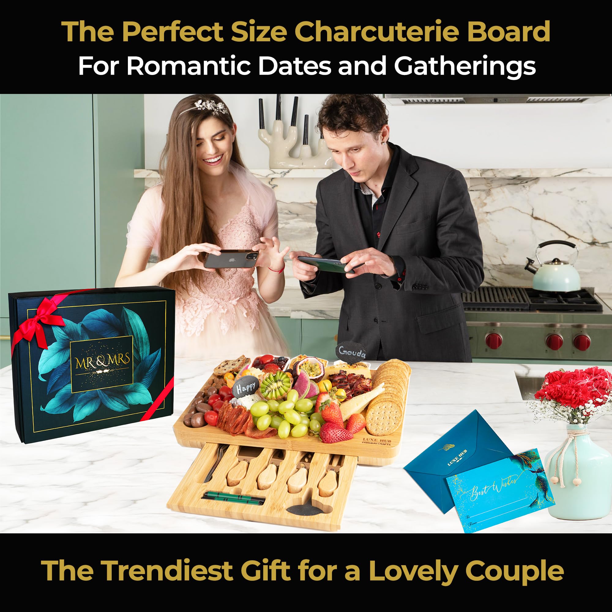 Charcuterie | Cheese Board Gift Set, Unique Wedding Anniversary Engagement Bridal Shower Housewarming Gifts for Couples, Wedding Gifts for Couples 2024, Mr and Mrs Gifts, Wedding Gifts for Newlyweds