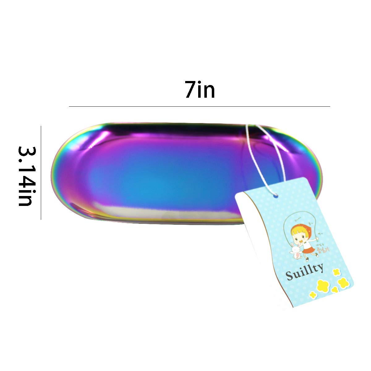 Stainless Steel Towel Tray Storage Tray Dish Plate Tea Tray Fruit Trays Cosmetics Jewelry Organizer Oval Tray （Rainbow）