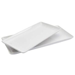 denmark tools for cooks blanc de blanc white serveware- nested platters serving dining elegant simple microwave dishwasher safe, 2 piece narrow rectangular platter set (19" & 16")