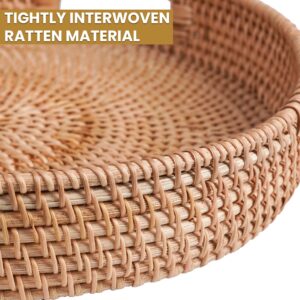 HOMESSENT Round Rattan Tray - Natural Rustic & Sturdy Wicker Tray with Cut-Out Handles - Hand Woven Tray for Storage & Decoration – Lightweight Tray for Serving Coffee, Fruits & Drinks (Set of 2: M+L)