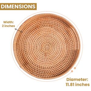 HOMESSENT Round Rattan Tray - Natural Rustic & Sturdy Wicker Tray with Cut-Out Handles - Hand Woven Tray for Storage & Decoration – Lightweight Tray for Serving Coffee, Fruits & Drinks (Set of 2: M+L)