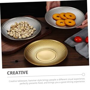 Cabilock 4pcs Hammered Fruit Plate metal noodles dish dessert dishes noodle plate food plates fruit holder dishes key tray dinner plate Disc Stainless steel child creative plate dried fruit