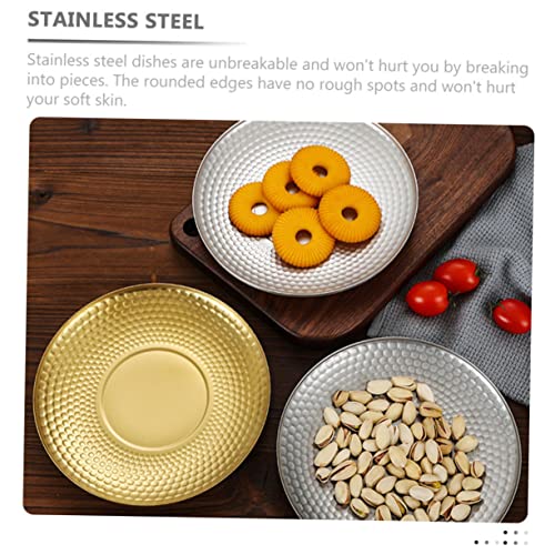 Cabilock 4pcs Hammered Fruit Plate metal noodles dish dessert dishes noodle plate food plates fruit holder dishes key tray dinner plate Disc Stainless steel child creative plate dried fruit