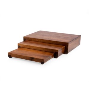 toscana - a picnic time brand etage nested acacia wood serving pedestals, set of 3