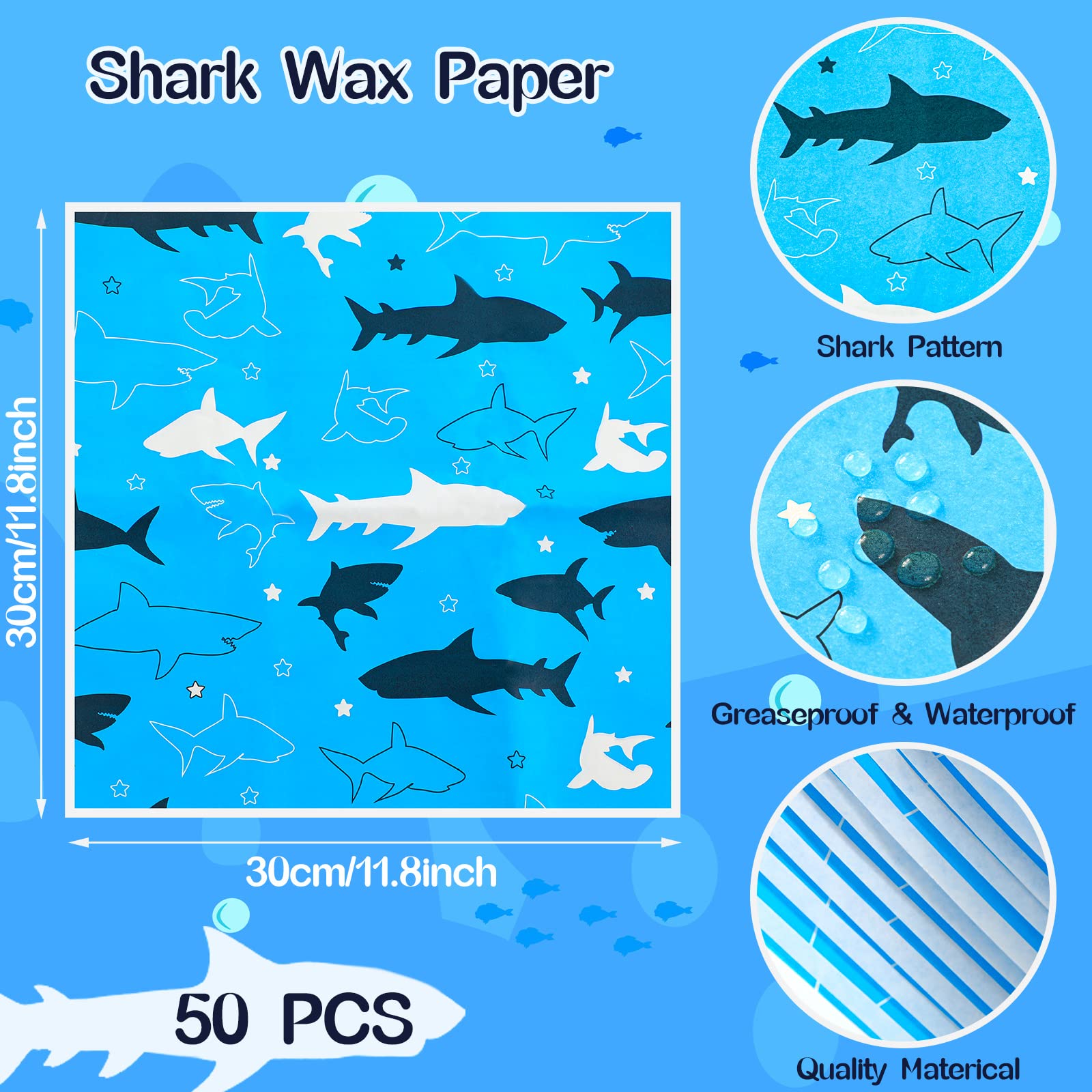 100 Pcs Shark Party Supplies Serves 50, Shark Paper Food Trays Food Boats with Wax Paper Sheets for Birthday Party Shark Party Favors Decoration