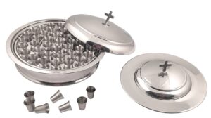 mayur exports communion ware holy wine serving tray with a lid & a stacking bread plate with a lid + 40 cups - stainless steel (mirror/silver)
