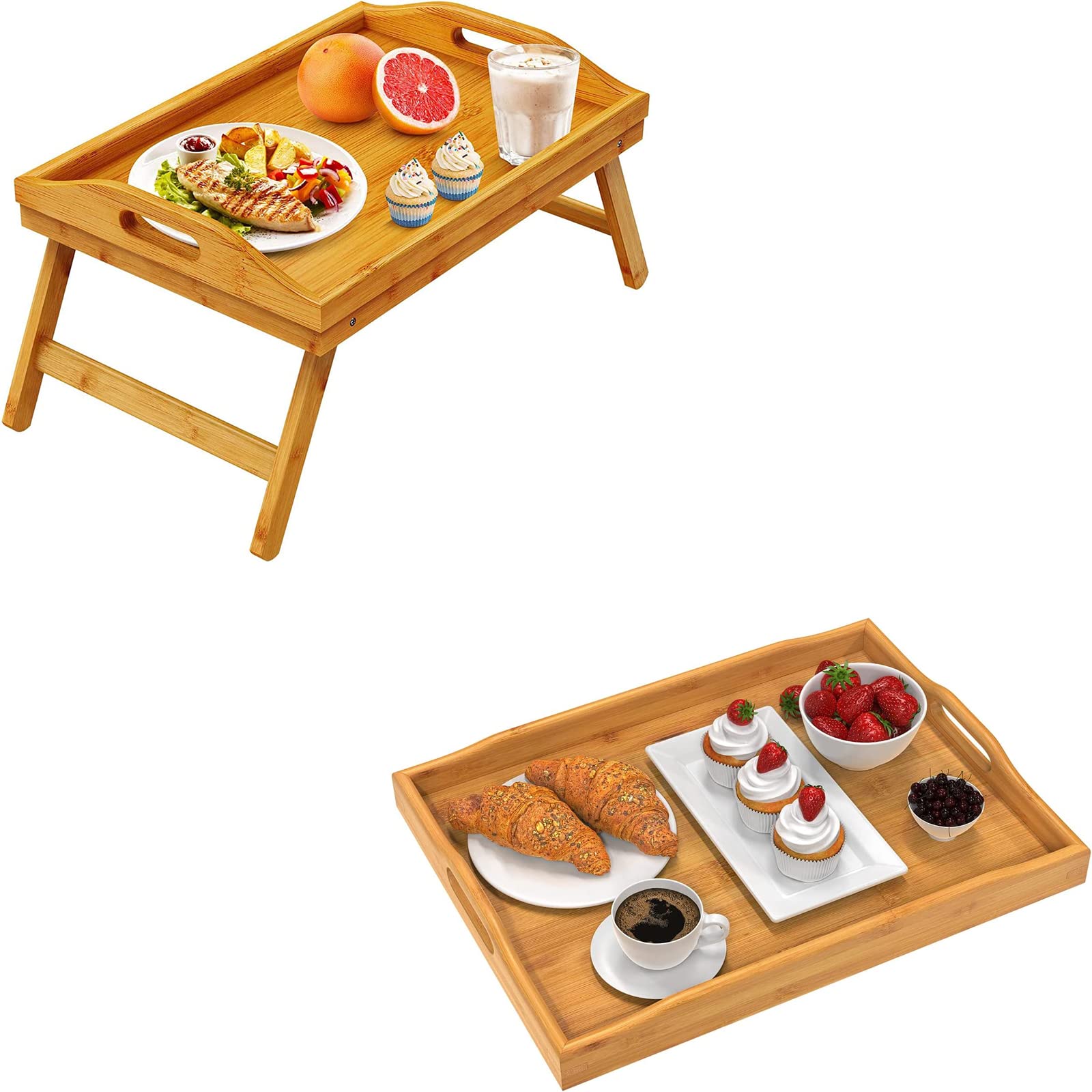 Pipishell Bamboo Bed Breakfast Tray & Bamboo Serving Tray