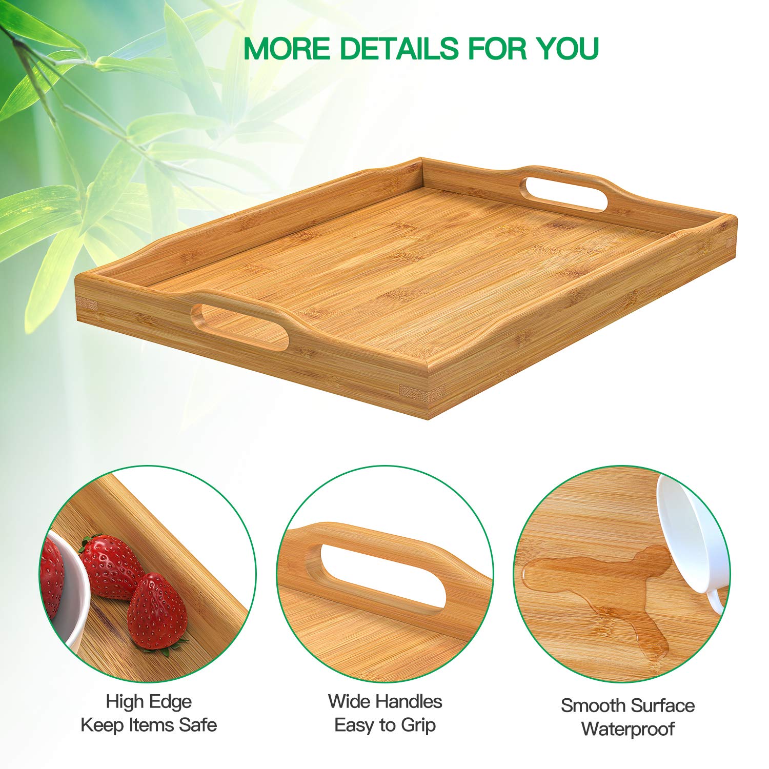 Pipishell Bamboo Bed Breakfast Tray & Bamboo Serving Tray