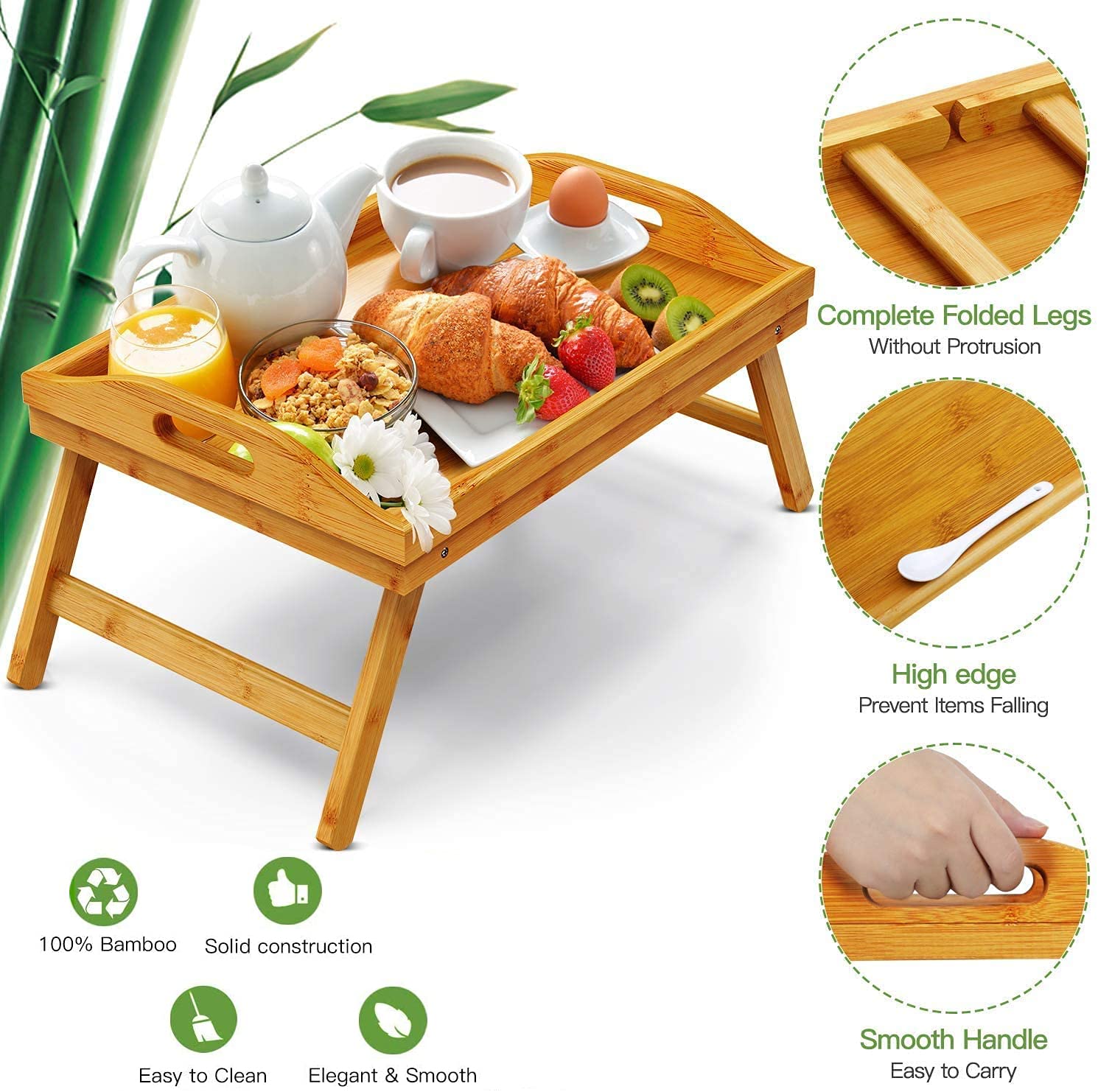 Pipishell Bamboo Bed Breakfast Tray & Bamboo Serving Tray