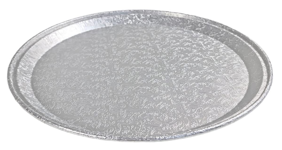 Handi-Foil 12" Flat Aluminum Foil Cater Serving Tray - Round Catering Platter (Trays ONLY - NO LIDS) Pack of 12