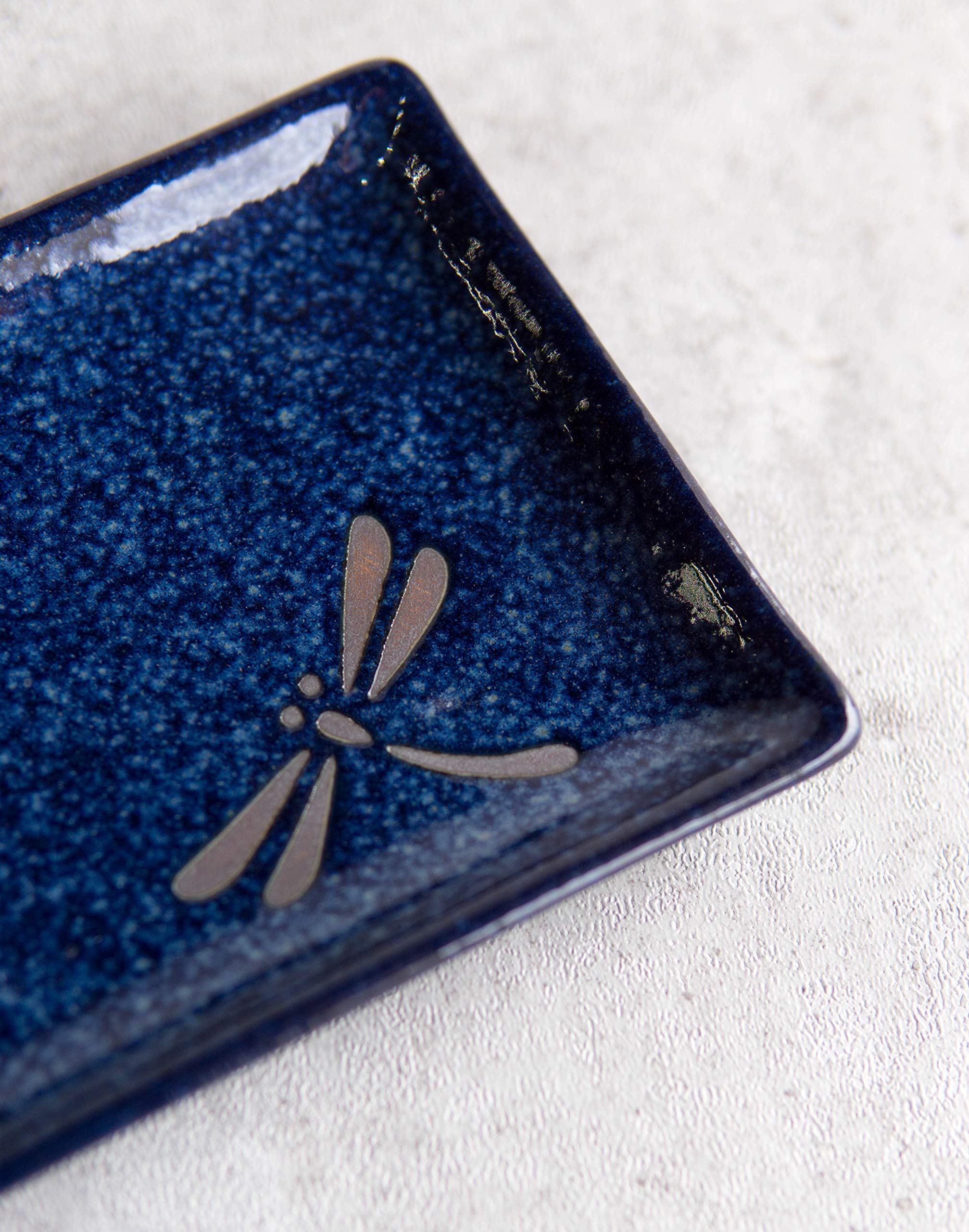 Ebros Pack Of 6 Made In Japan Tombo Dragonfly Midnight Blue Ceramic Sushi Or Sashimi 11" Long Platter Plate Appetizer Dinner Entrée Dessert Serveware Japanese Home Decor Dining Housewarming Gift