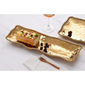 Pampa Bay Titanium-Plated Porcelain Rectangular Serving Piece, 19 x 6.5 Inch, Gold Tone, Oven, Freezer, Dishwasher Safe