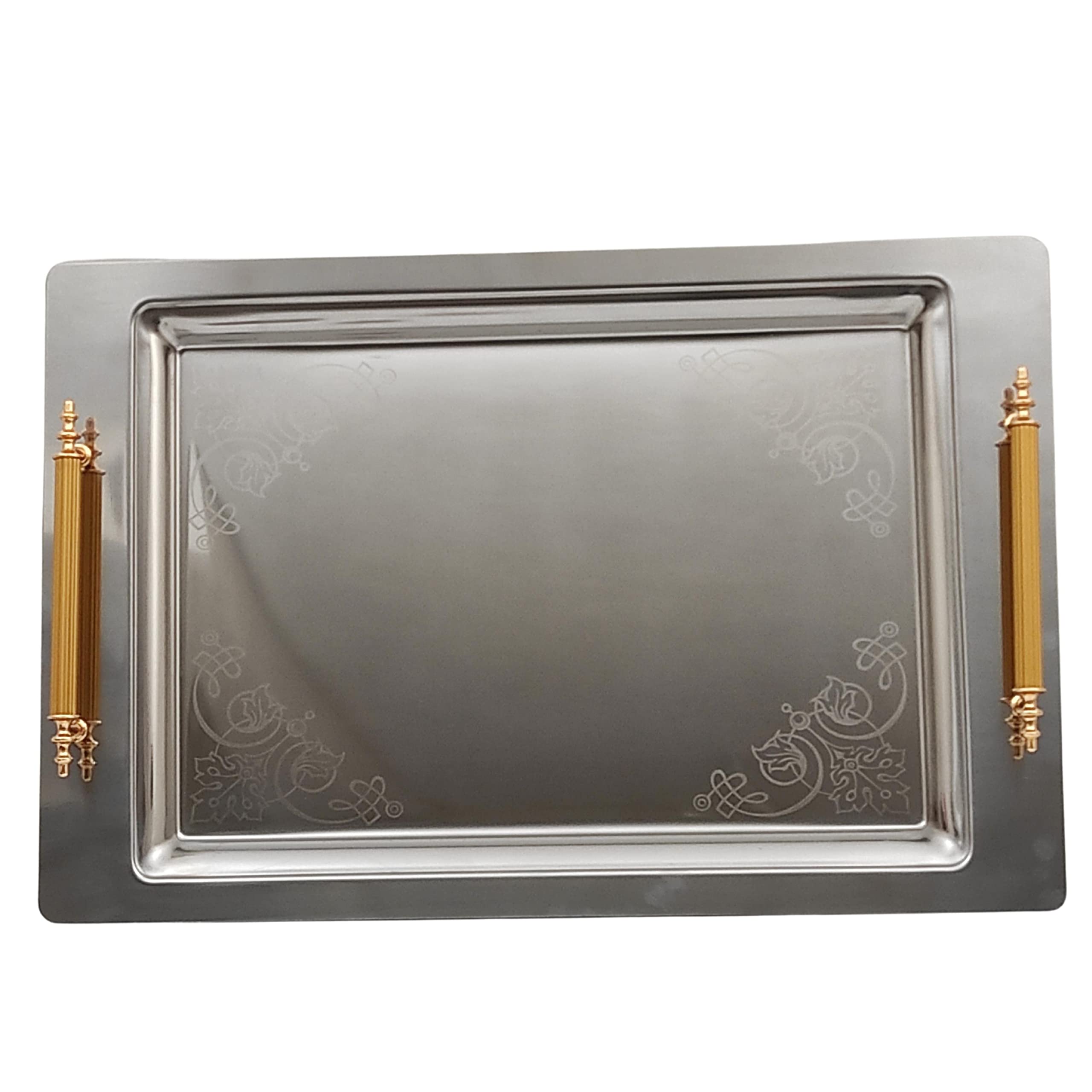 Candymosa Silver Serving Tray with Handles (18”x12”) - Stainless Steel Serving Tray for Drinks and Food - Silver Tray Decorative - Ideal as a Coffee Tray, Bar Tray, Silver Platter or Turkish Tray