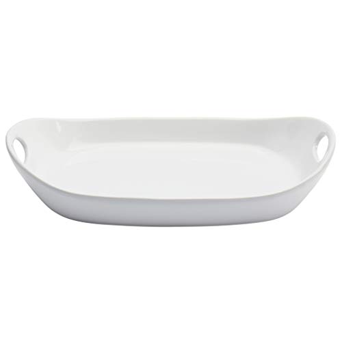 Tabletops Gallery White Durable Stoneware Serving Dishes Platter and Sets with Handles, Large Deep Rectangular Serving Platter