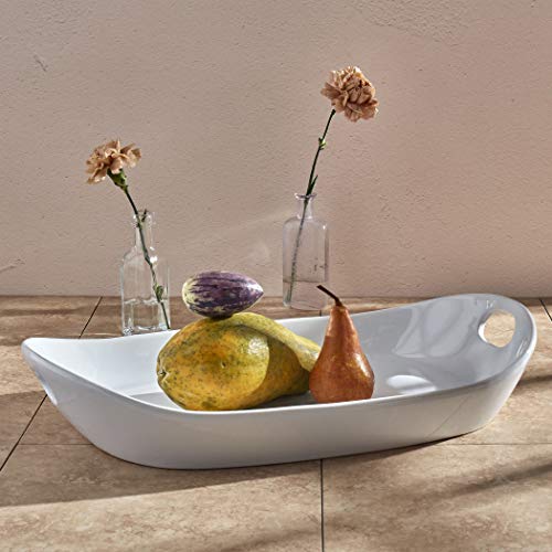 Tabletops Gallery White Durable Stoneware Serving Dishes Platter and Sets with Handles, Large Deep Rectangular Serving Platter