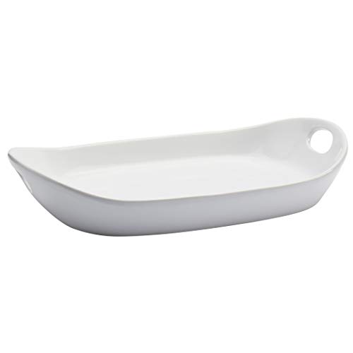 Tabletops Gallery White Durable Stoneware Serving Dishes Platter and Sets with Handles, Large Deep Rectangular Serving Platter