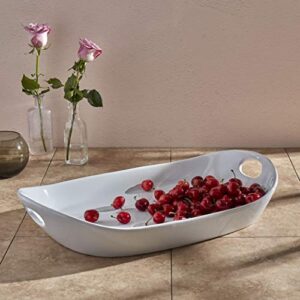 Tabletops Gallery White Durable Stoneware Serving Dishes Platter and Sets with Handles, Large Deep Rectangular Serving Platter