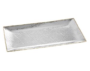 godinger hammered rectangular tray with gold border 14"x8"