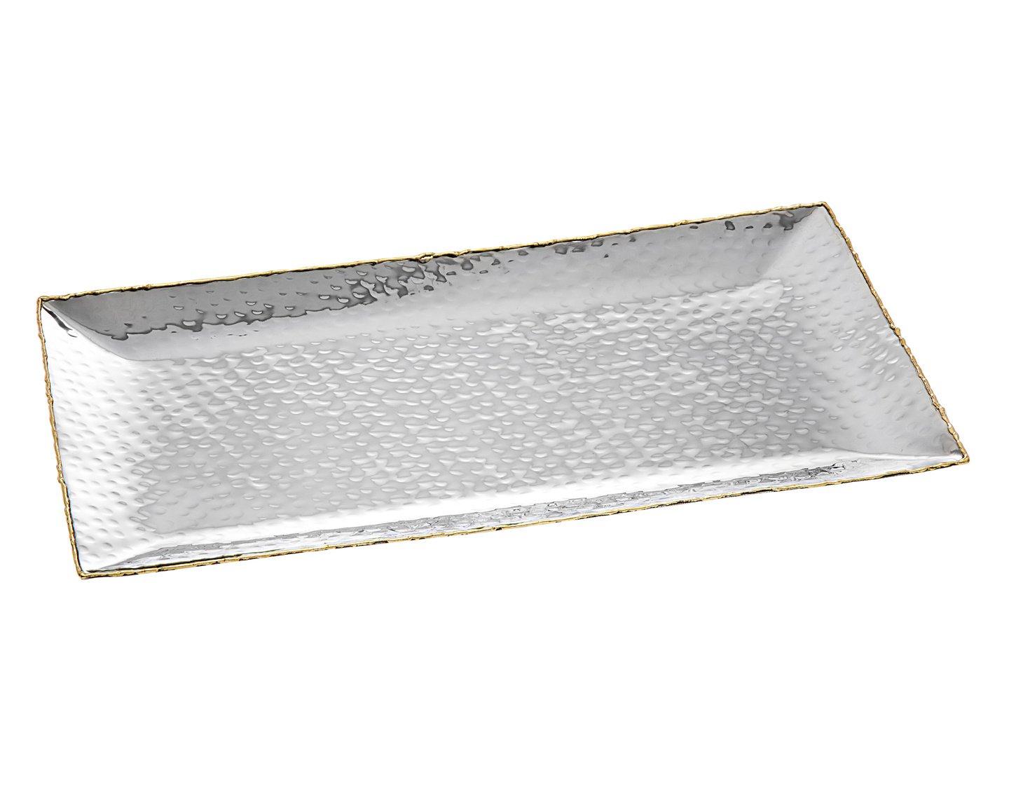 Godinger Hammered Rectangular Tray with Gold Border 14"x8"