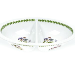 Portmeirion Botanic Garden Divided Vegetable Dish | 15.5 Inch Handled Serving Platter with Pansy Motif | Made from Porcelain | Microwave and Dishwasher Safe