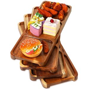 4 pcs solid acacia wood serving trays 14 x 5 inch 3 grids rectangular wooden serving platters for home, food, vegetables, fruit, cheese, appetizer serving tray, charcuterie board