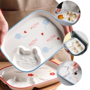 Hemoton Japanese Sushi Plates Ceramic Dumpling Plate with Sauce Dish Compartment Dip Serving Platter Snack Dessert Tray for Dim Sum Chips Salad Blue