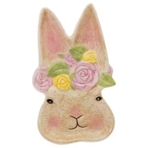 boston international serving plate easter ceramic tableware, 4.75 x 8-inches, bunny flower crown