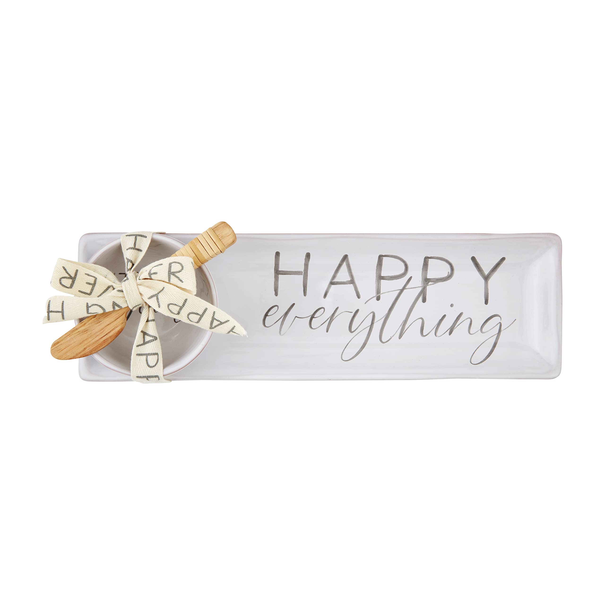 Mud Pie Happy Everything Tray & Dip Set, 4" x 13", White