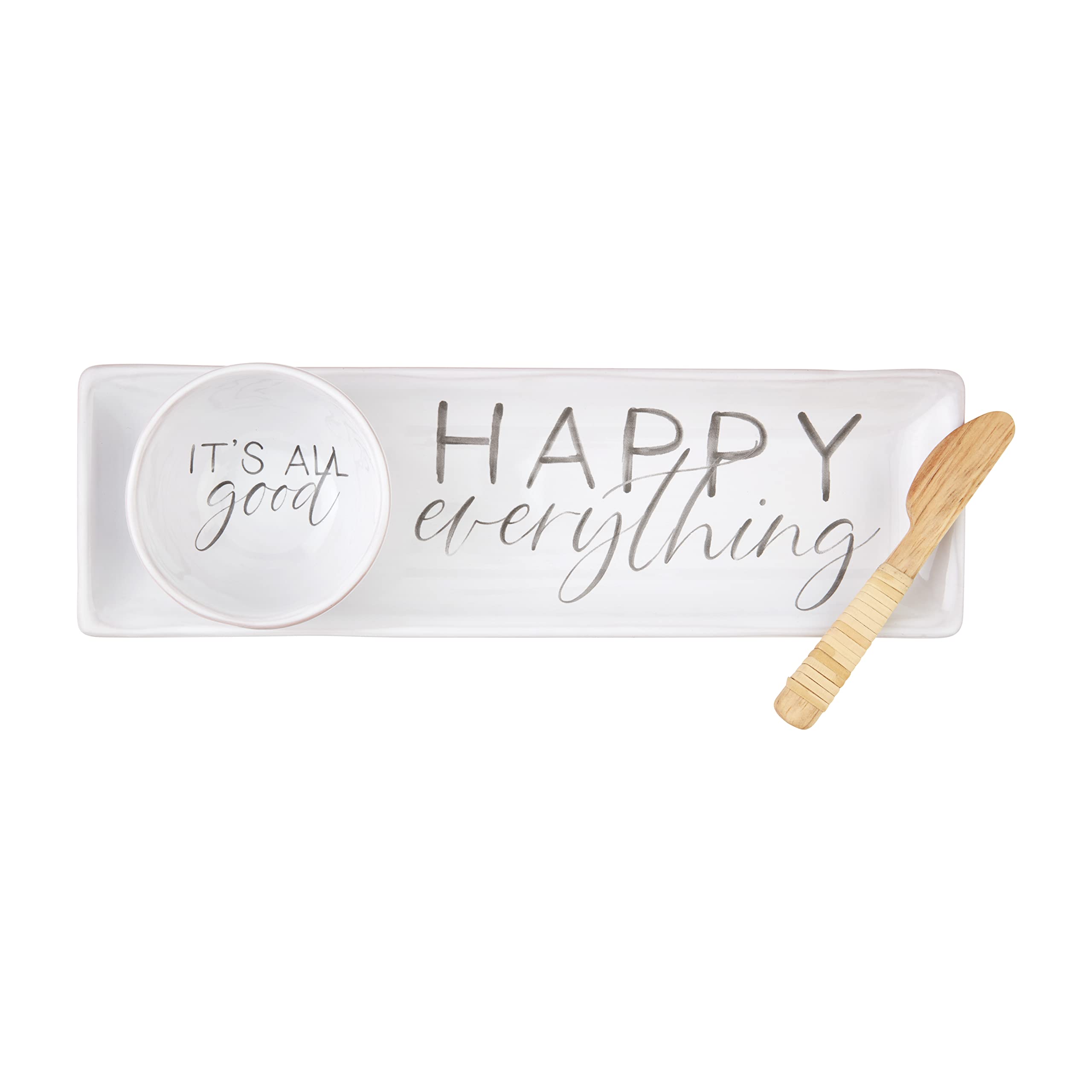 Mud Pie Happy Everything Tray & Dip Set, 4" x 13", White