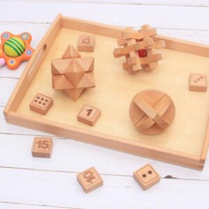 Kisangel Wooden Storage Tray Kids Toy Box Tray Serving Tray with Handle Multi Use Storage Plate Board for Tea Food Makeup Items Sundries Size M