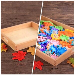 Kisangel Wooden Storage Tray Kids Toy Box Tray Serving Tray with Handle Multi Use Storage Plate Board for Tea Food Makeup Items Sundries Size M